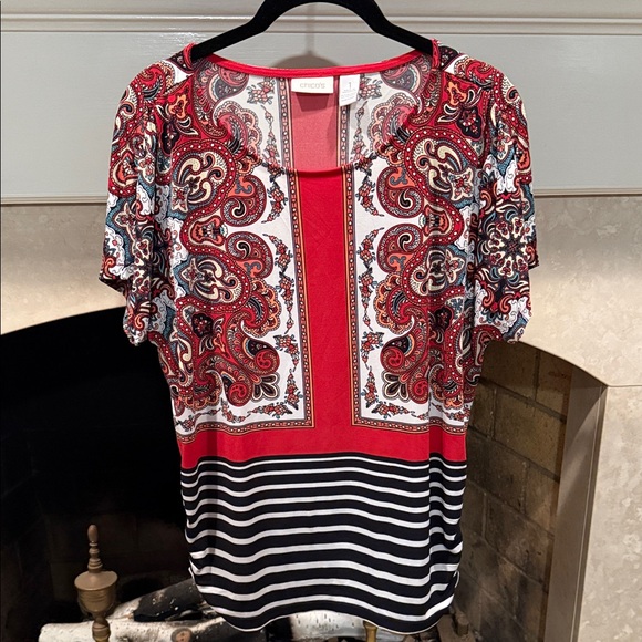 Chico's Red and Black Paisley Blouse Size Medium - Picture 1 of 4